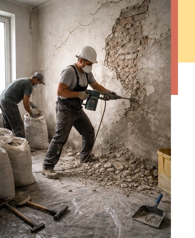 Демонтаж штукатурки со стен в Брянске от 7741 руб/м² — быстро и недорого | ОТДЕЛОЧНИК-Бнк
