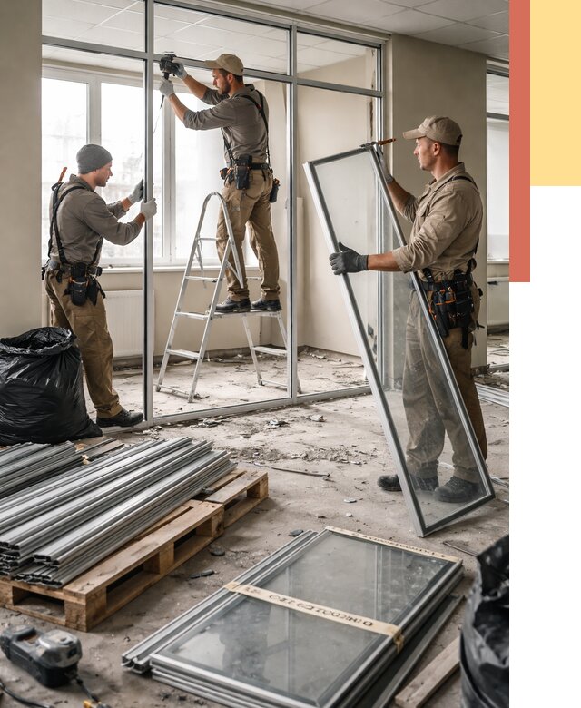 Демонтаж алюминиевых перегородок в Брянске от 4515 руб. — быстро и недорого | ОТДЕЛОЧНИК-Бнк