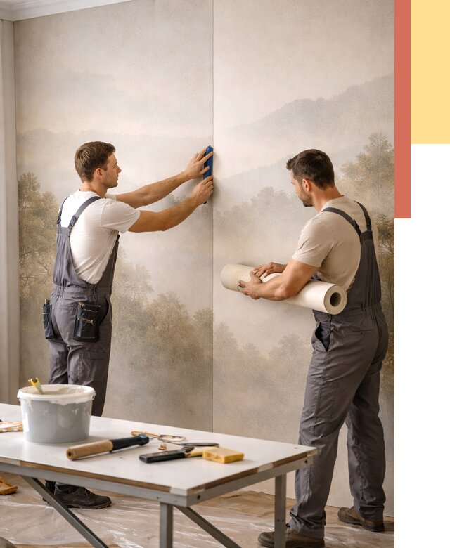 Поклейка фотообоев в Брянске от 9138 руб/м² — быстро и недорого | ОТДЕЛОЧНИК-Бнк