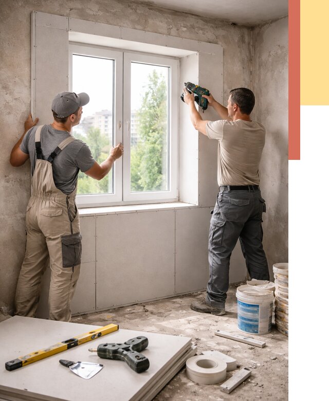 Монтаж откосов из гипсокартона в Брянске от 4838 руб. под ключ | ОТДЕЛОЧНИК-Бнк