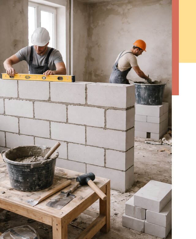 Кладка перегородок из газобетона в Брянске от 3440 руб. под ключ | ОТДЕЛОЧНИК-Бнк