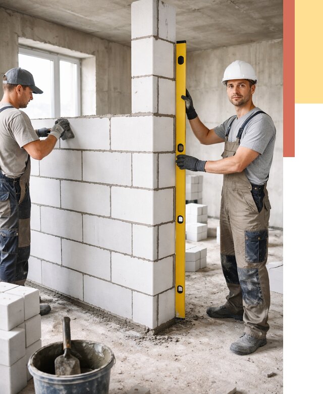 Кладка перегородок из пеноблока в Брянске от 1935 руб. под ключ | ОТДЕЛОЧНИК-Бнк