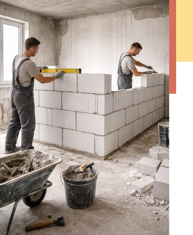 Кладка перегородок из ПГП в Брянске от 2688 руб./м2 — монтаж и возведение под ключ | ОТДЕЛОЧНИК-Бнк