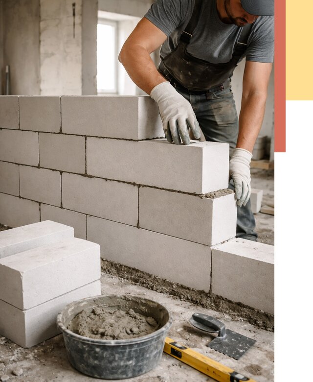 Кладка перегородок из силикатного блока в Брянске от 4300 руб. под ключ | ОТДЕЛОЧНИК-Бнк