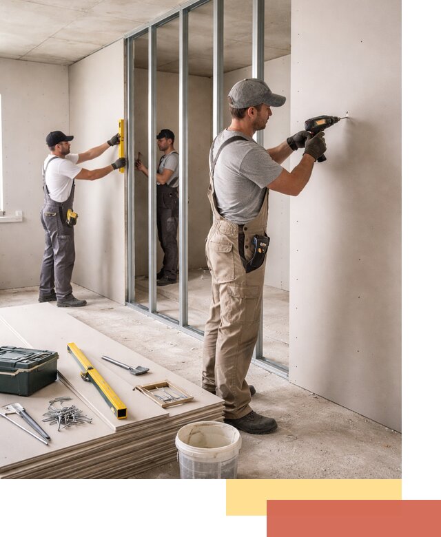 Однослойная перегородка из гипсокартона в Брянске под ключ, монтаж и отделка