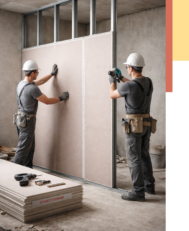 Перегородка из огнестойкого гипсокартона в Брянске от 1989 руб. под ключ | ОТДЕЛОЧНИК-Бнк