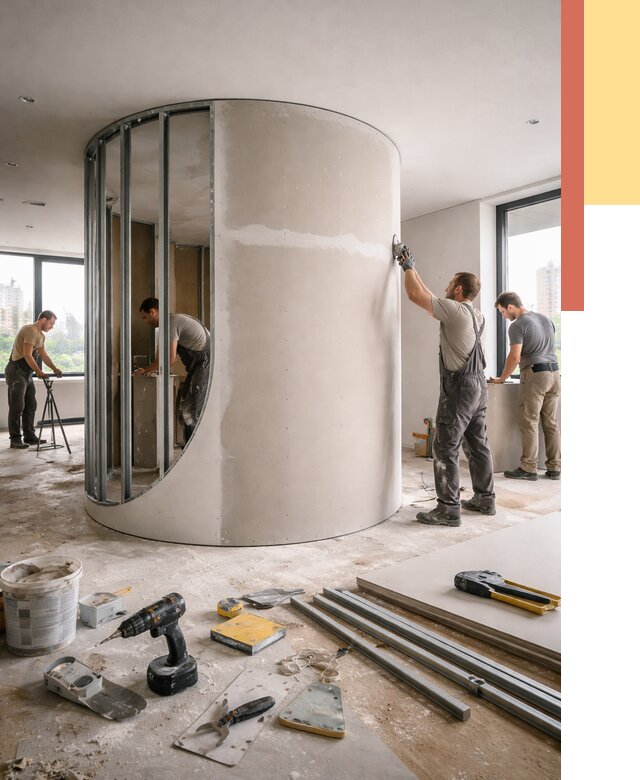 Радиусная перегородка из гипсокартона в Брянске от 3118 руб. под ключ | ОТДЕЛОЧНИК-Бнк