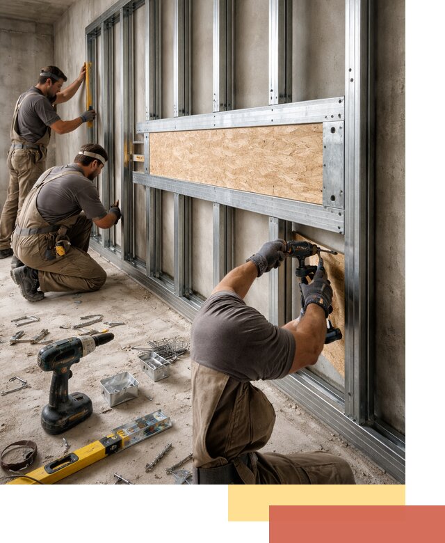 Усиленная перегородка для крепления тяжёлых конструкций в Брянске