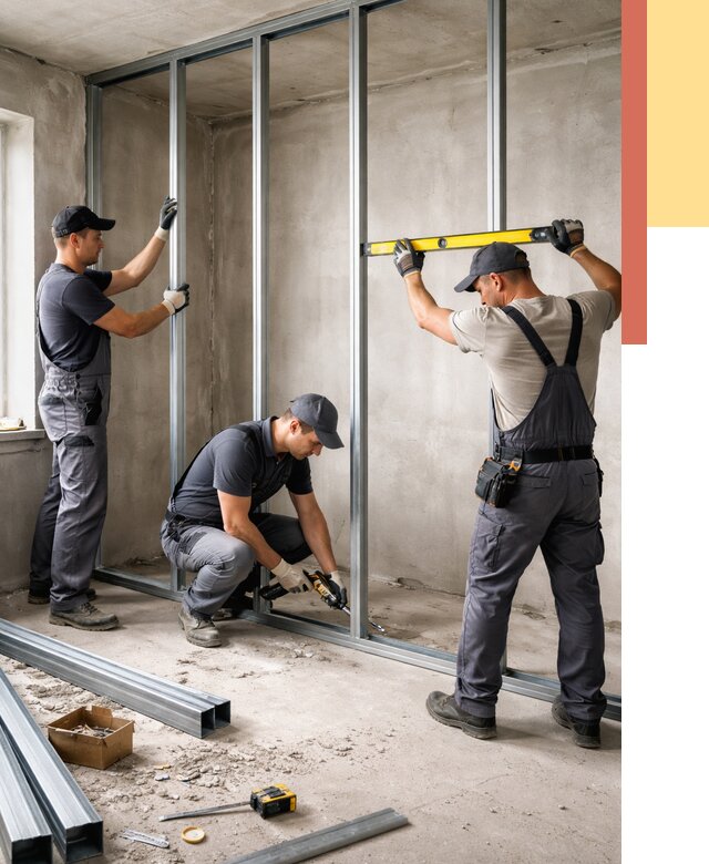 Монтаж каркаса перегородки из профиля в Брянске от 806 руб. | ОТДЕЛОЧНИК-Бнк