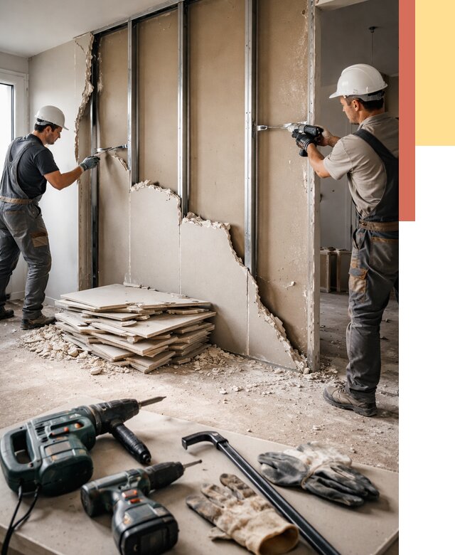 Демонтаж перегородки из гипсокартона в Брянске от 1290 руб. быстро и недорого | ОТДЕЛОЧНИК-Бнк