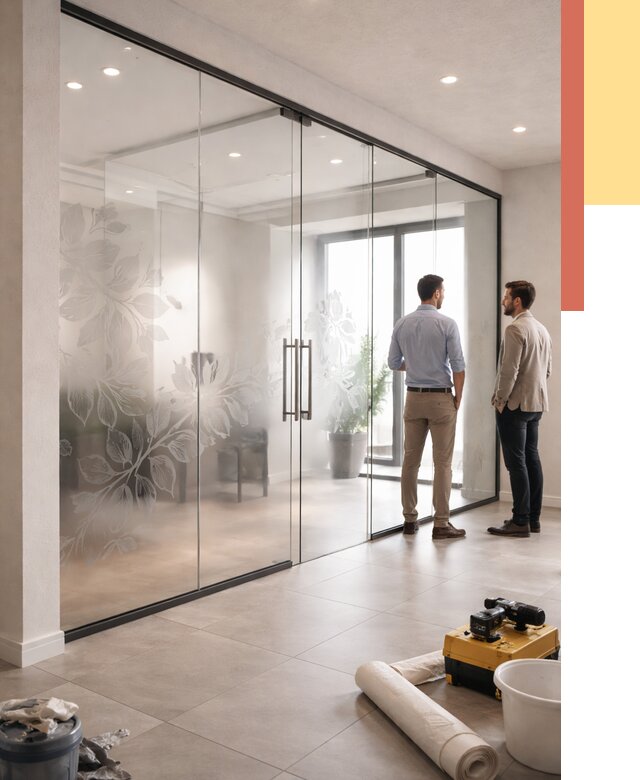 Стеклянные перегородки с рисунком в Брянске от 13439 руб. монтаж и нанесение | ОТДЕЛОЧНИК-Бнк