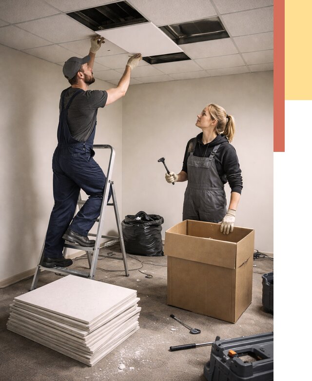 Демонтаж потолочной плитки в Брянске от 4838 руб. быстро и недорого | ОТДЕЛОЧНИК-Бнк