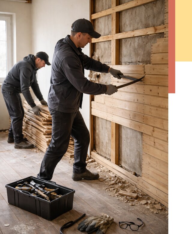 Демонтаж вагонки в Брянске от 4085 руб/м2 — быстро и недорого | ОТДЕЛОЧНИК-Бнк