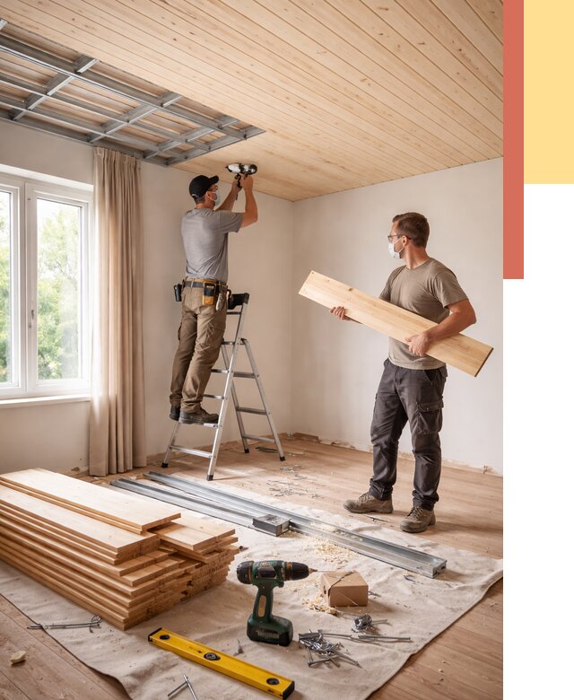 Монтаж потолка из вагонки в Брянске от 6988 руб. | Быстро и недорого — ОТДЕЛОЧНИК-Бнк