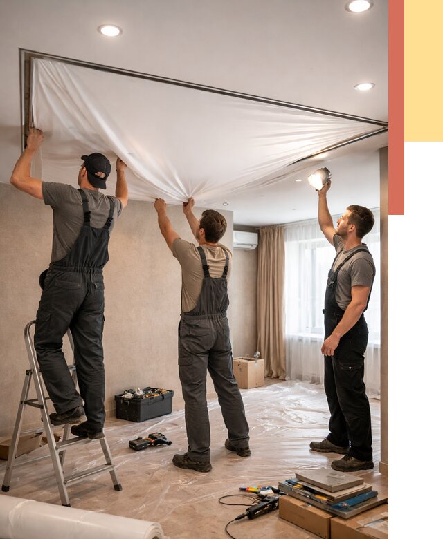 Монтаж ПВХ натяжного потолка в Брянске от 3763 руб. под ключ | ОТДЕЛОЧНИК-Бнк