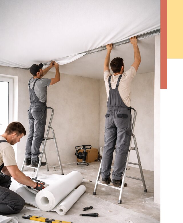 Монтаж тканевого натяжного потолка в Брянске от 3763 руб. под ключ | ОТДЕЛОЧНИК-Бнк