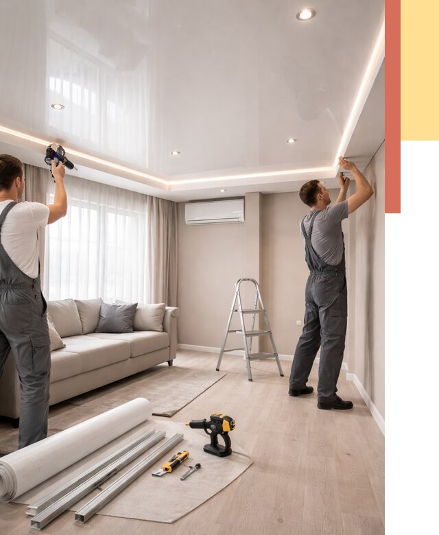 Монтаж глянцевого натяжного потолка в Брянске от 806 руб. под ключ | ОТДЕЛОЧНИК-Бнк