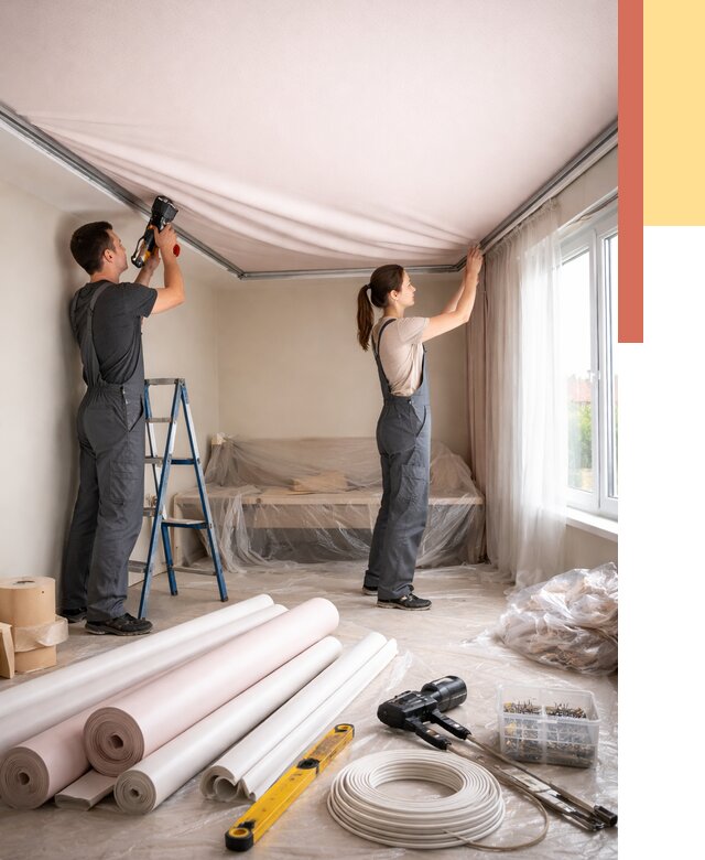 Монтаж цветного натяжного потолка в Брянске от 4515 руб/м² — быстро и недорого | ОТДЕЛОЧНИК-Бнк