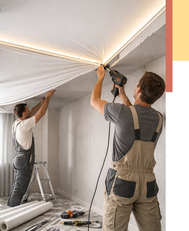 Монтаж натяжного потолка с подсветкой в Брянске от 1021 руб. | ОТДЕЛОЧНИК-Бнк