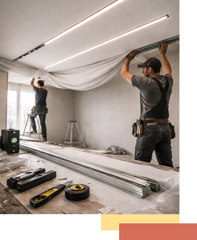 Монтаж натяжных потолков со световыми линиями в Брянске