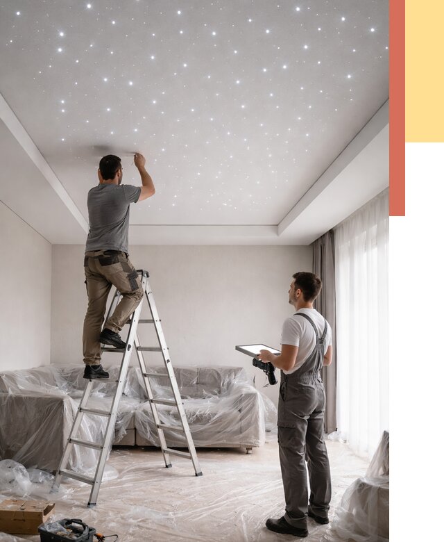 Монтаж натяжного потолка «звездное небо» в Брянске от 6988 руб. | ОТДЕЛОЧНИК-Бнк