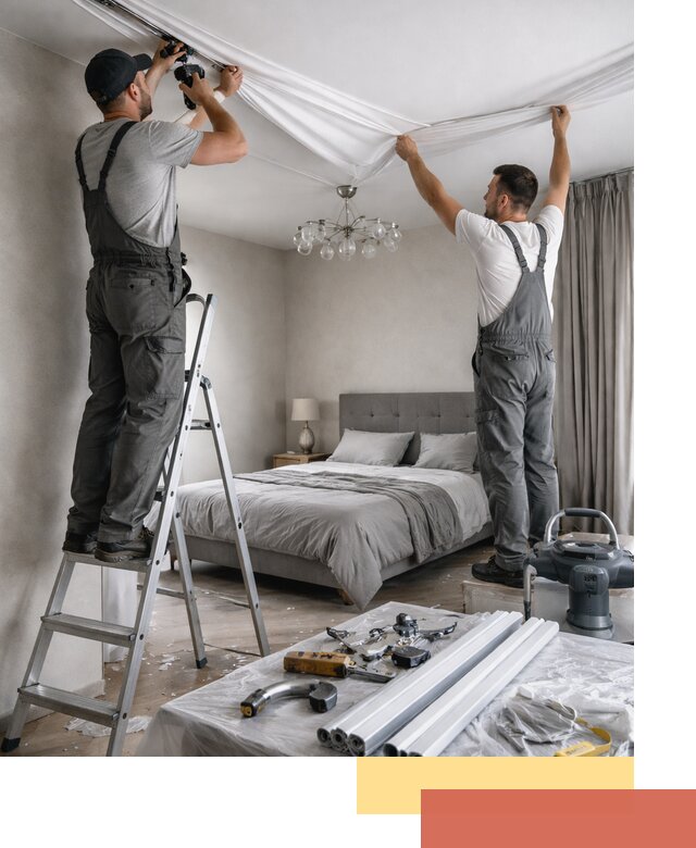 Монтаж натяжного потолка в спальне в Брянске