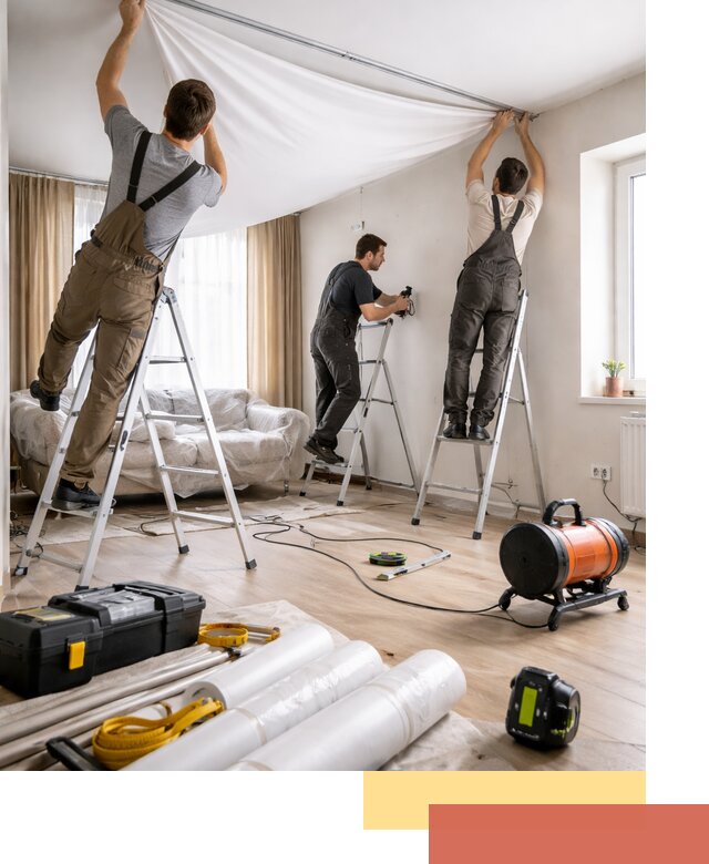 Монтаж натяжного потолка в гостиной в Брянске