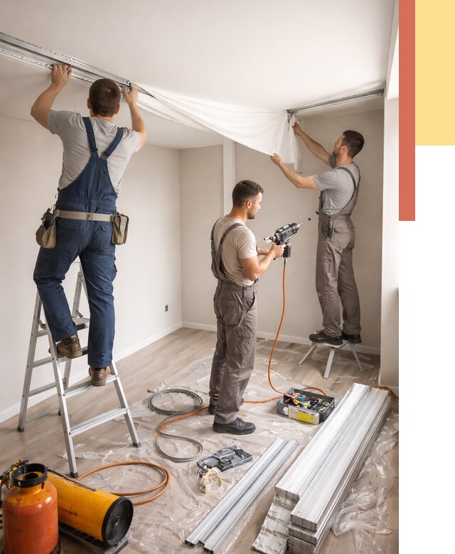 Монтаж натяжного потолка в студии в Брянске от 5913 руб. — быстро и недорого | ОТДЕЛОЧНИК-Бнк