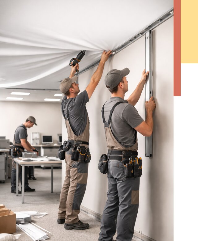 Монтаж натяжного потолка в офисе в Брянске от 484 руб/м² — быстро и недорого | ОТДЕЛОЧНИК-Бнк