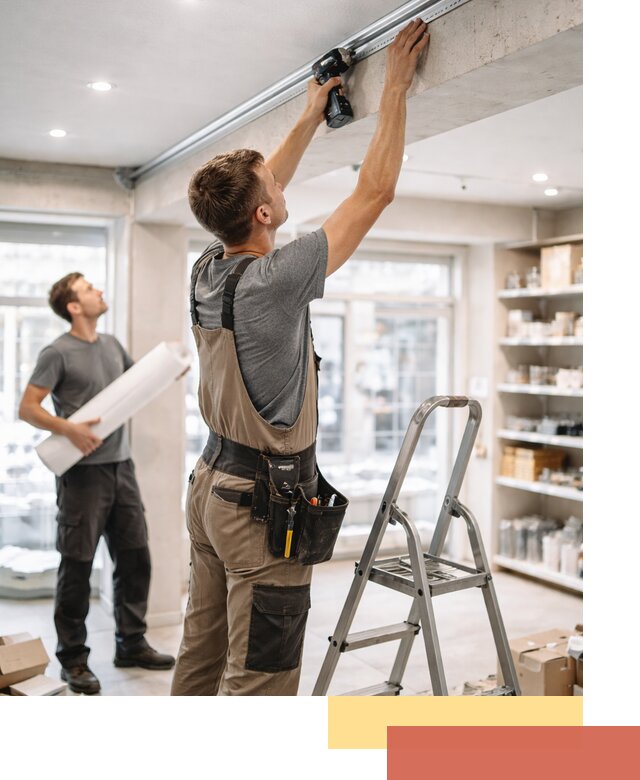 Монтаж натяжных потолков в магазине в Брянске