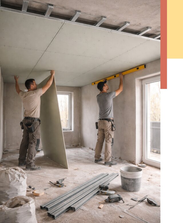 Одноуровневый потолок из гипсокартона в Брянске от 806 руб. — монтаж под ключ | ОТДЕЛОЧНИК-Бнк