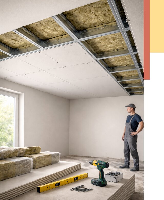 Звукоизоляция потолка ГКЛ в Брянске от 1021 руб. — монтаж под ключ | ОТДЕЛОЧНИК-Бнк